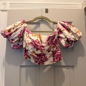 Abercrombie & Fitch Floral Puff Sleeve Blouse - Pink & Cream